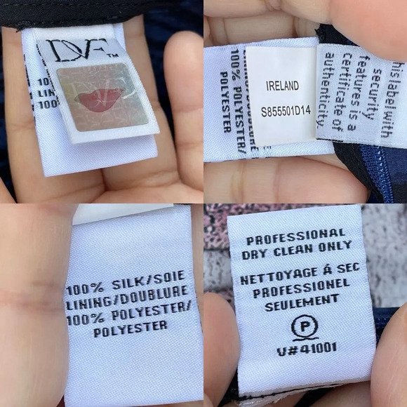 Diane von Furstenberg Blue Black Wood Grain Print Silk Jumpsuit Sz 4 - Picture 16 of 17